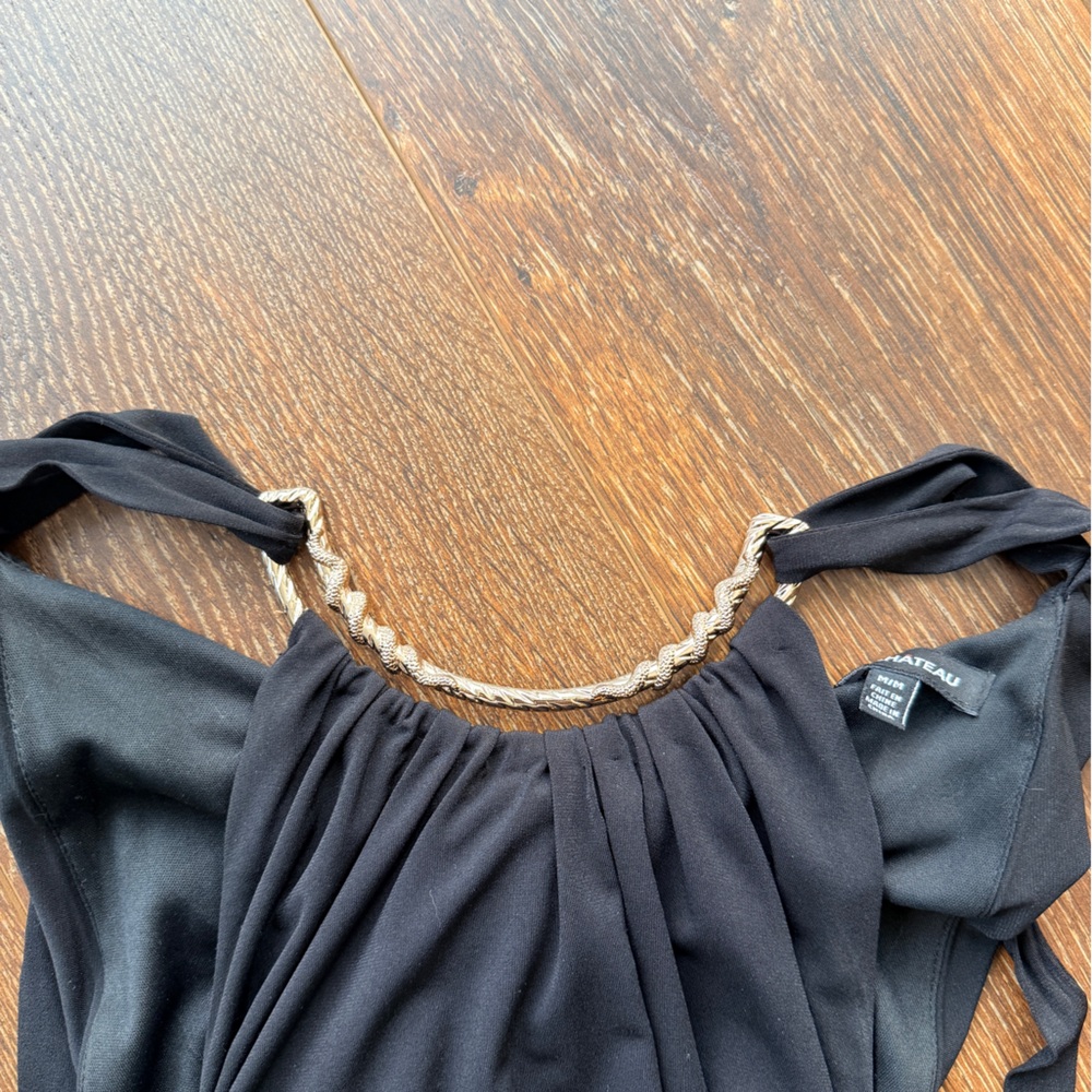 LBD - Le Chateau Classic slinky stretchy Black Dress with gold neck line